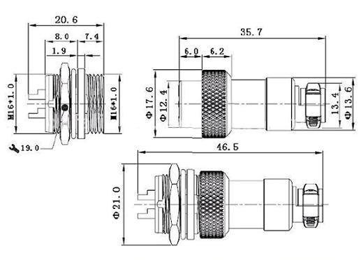 Conector impermeable 8 pines M/H GX16