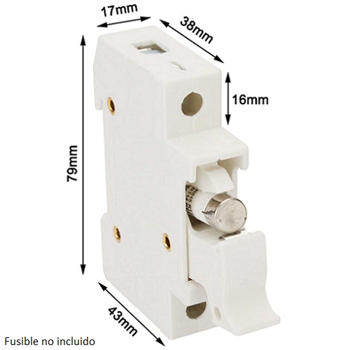 Porta fusible para riel DIN con indicador fusible 38x10mm. Con pin de liberación