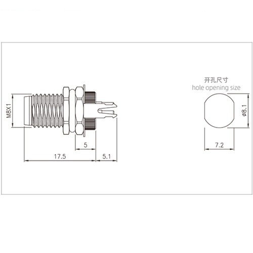 Conector impermeable de alta calidad M8 macho de 5 pines para montaje en PCB recto con puesta a tierra