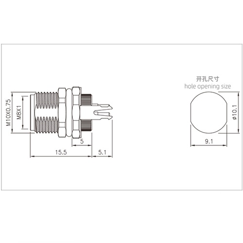 Conector impermeable de alta calidad M8 hembra de 4 pines para montaje en PCB recto con puesta a tierra