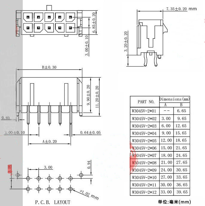 Conector MOLEX MX3.0 10P 2x5 recto