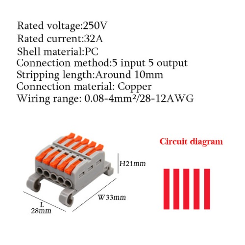 Conector terminal con palanca para riel DIN. 5 a 5