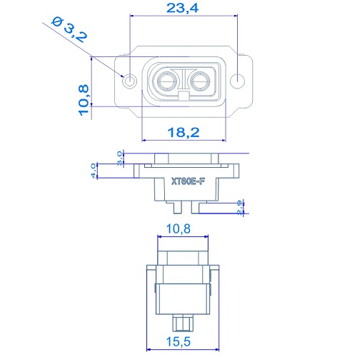 Conector XT60 para chasis con guardapolvo. Negro