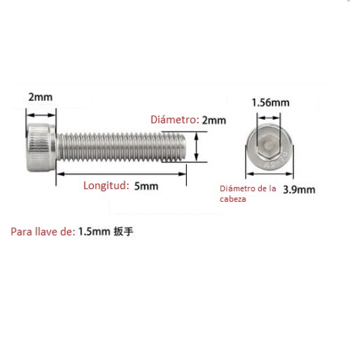 Tornillo Hexágono, M2, 5mm