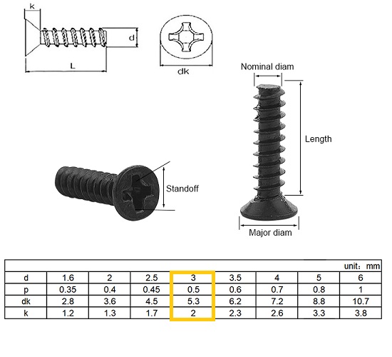 Tornillo metálico cabeza plana M3 x 18mm