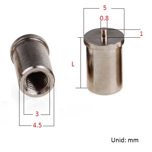 Tuerca separador para soldar. M3, 12mm