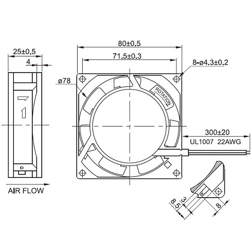 Ventilador 115V 7 aspas buje 80x80x25mm FULLTECH