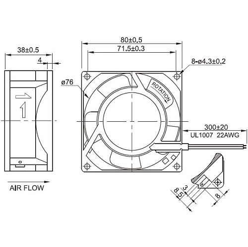 Ventilador 80x80x38mm 230V balinera FULLTECH