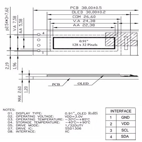 Display OLED 0.91’’ I2C. Blanco