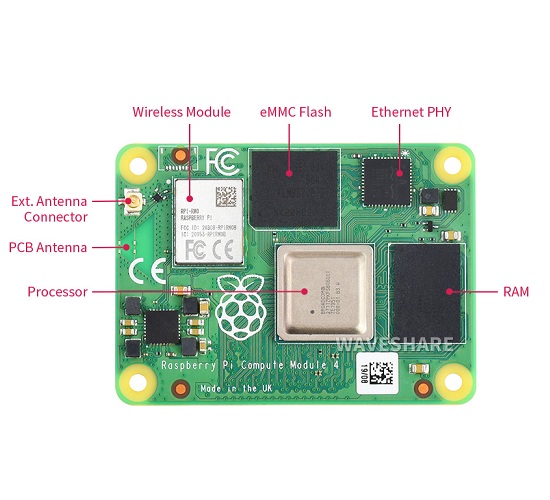 Módulo de cómputo Raspberry Pi 4, opciones para RAM/EMMC/conexión inalámbrica