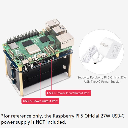 UPS HAT para Raspberry Pi, compatible con 4 baterías de litio 21700 (NO incluidas)