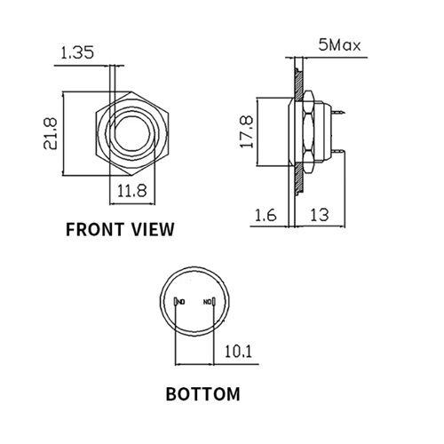 Suiche metálico 16mm para exteriores. Sin iluminación