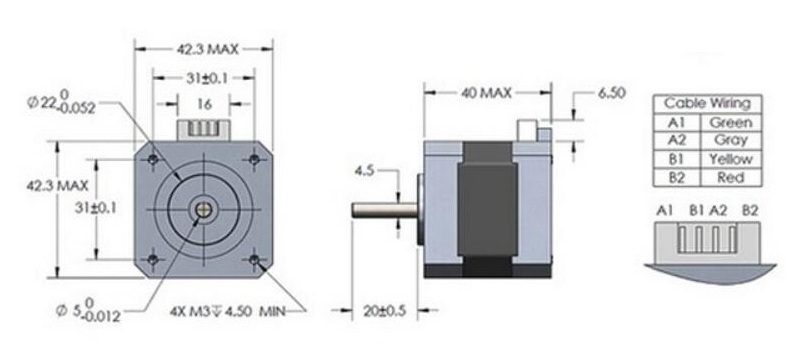 Motor paso a paso bipolar NEMA17 2-18v 1.2A