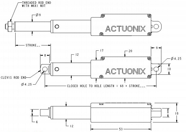 Servo Actuador Lineal L16-R  100mm 6Vdc 100N (22.48Lbf)