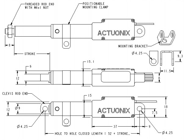 Servo Actuador Lineal L12-I 100mm 12Vdc 42N (9.44Lbf)