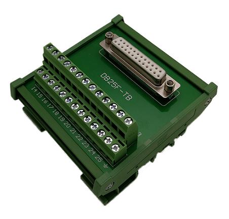 Tarjeta con borneras salida para PLC o Raspberry para riel DIN DB25F-TB