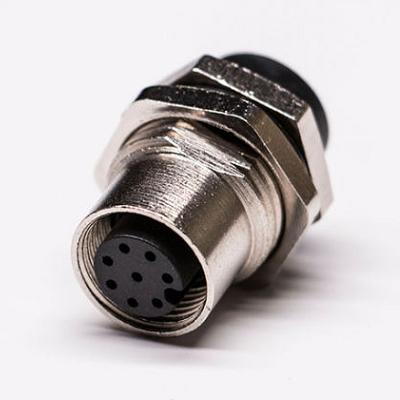 Conector impermeable M12 hembra de 8 pines para chasis o impreso