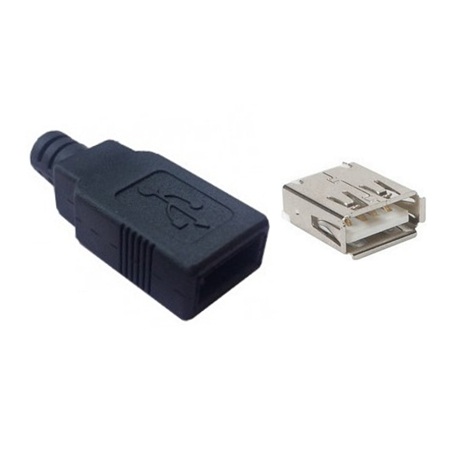 Conector aéreo USB hembra negro con carcasa sellada