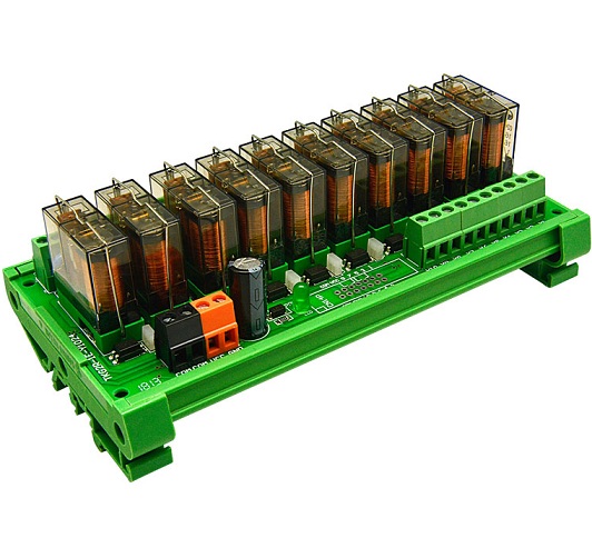 Tarjeta de salida para PLC con rele Omron de 12V 10 canales Activación en Alto o Bajo