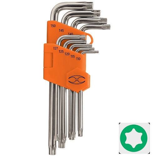 Juego de 9 llaves torx largas con organizador abatible TRUPER