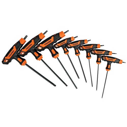 Juego de 8 llaves torx extralargas con mango T, Truper