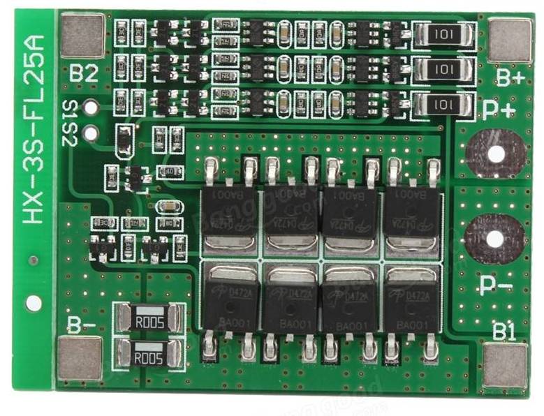 PCB para 3 baterías li-po 18650 en serie (Máximo 25A)