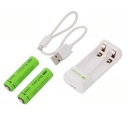 Cargador USB para pilas AA-AAA con 2 pilas AA. GP RECYKO