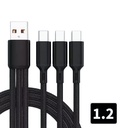 Cable USB A a 3 tipo C. 5A carga rápida. 1.2m